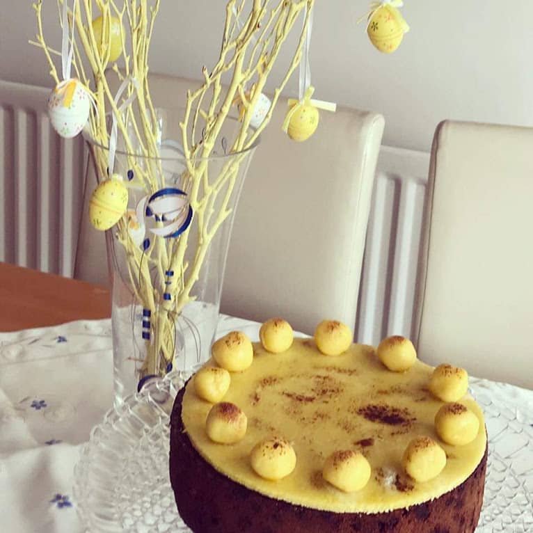 The problem with Easter eggs... Simnel cake and braches decorated with Easter eggs.